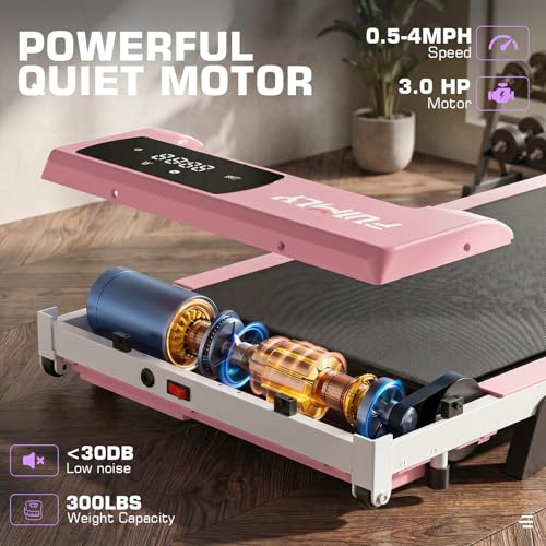 Image of Under Desk Walking Pad for Home Office - 2.5 HP Portable Treadmill With 300 lb Capacity, Compact Jogging Running Machine, Remote Control and LED Display