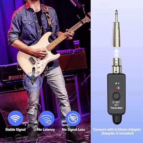 Sistema Inalámbrico para Guitarra y Micrófono A11 con Transmisor y Receptor, Tecnología UHF 2.4 GHz, Rango de 30 m, Batería de 300 mAh, Negro miniatura 4