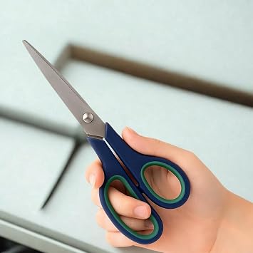 Jouis Makas Paslanmaz Çelik Büyük Ofis Makası – Ergonomik Kauçuk Saplı, Yeşil-Lacivert Renkli, Ev & Büro Tipi Makas (14 Cm)