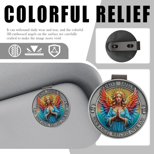 Image of Colorful Guardian Angel Visor Clips for Cars,Stylish Guardian Angel for Car Visor Clip with 3D Embossed Design,Car Angels Visors Clip as Cars Decorations to Guard Driving Safety