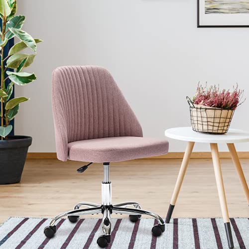 Edx Home Office Desk Chair, Modern Adjustable Low Back Rolling Chair Twill Fabric Upholstered Chair Armless Cute Chair With Wheels For Bedroom, Classroom, And Vanity Room (Mauve Pink) #TOP5