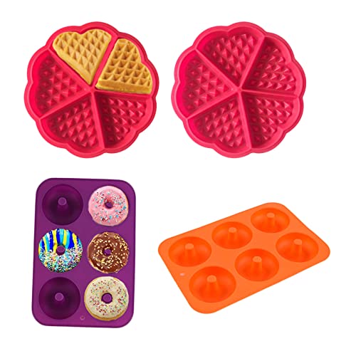 2 Silicona Donut Moldes de Silicona,2 Waffle Mold Silicona Horno Cacerola para Hornear Galletas para Tarta Muffin Cocina Herramientas Accesorios de Cocina