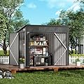 COMHOMA Shed Outdoor Storage Shed Metal,Lockable Doors Tool Sheds with Sloping Roof,Steel Garden Shed with Air Vent for Backyard,Patio,Lawn,Poolside(Grey,8'*4')