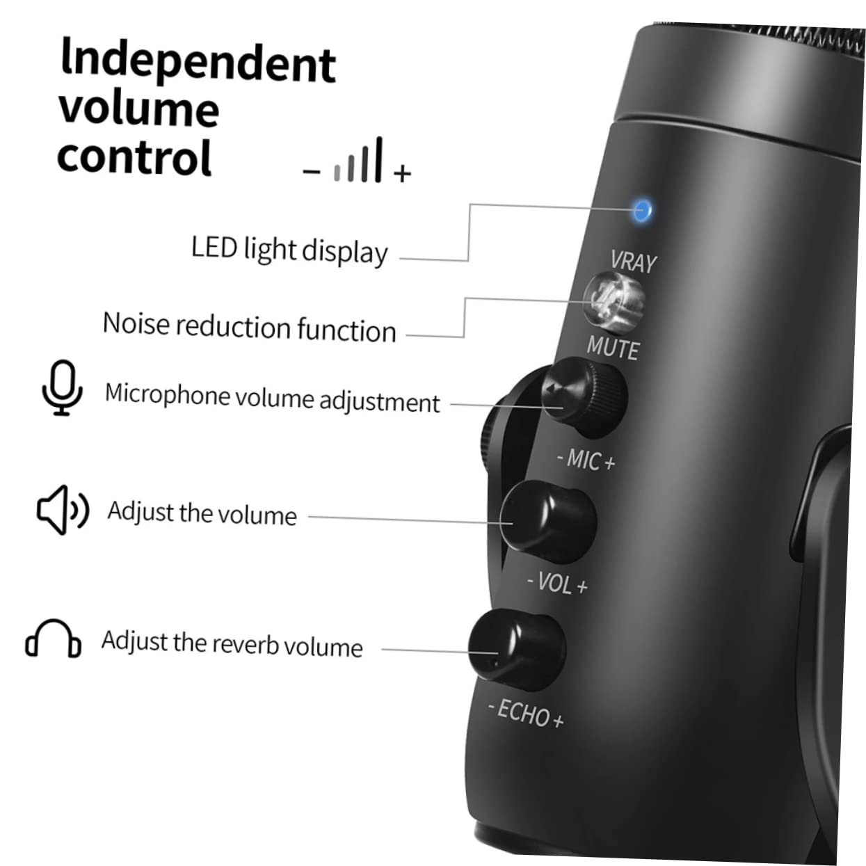 VICASKY 1pièce Microphone USB Condensateur De Bureau Noir pour Enregistrement Streaming Et Gaming Microphone De Haute Bruit