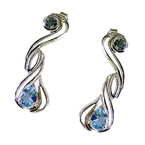 Boucles d'oreilles topaze bleue naturelle en argent, le cadeau femme parfait en poire