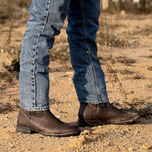 Image of J's.o.l.e Cowboy Boots for Men Western Boots with Wide Square Toe Mid-Calf Boots Classic Embroidered Pull On Slip Resistant Boots Brown