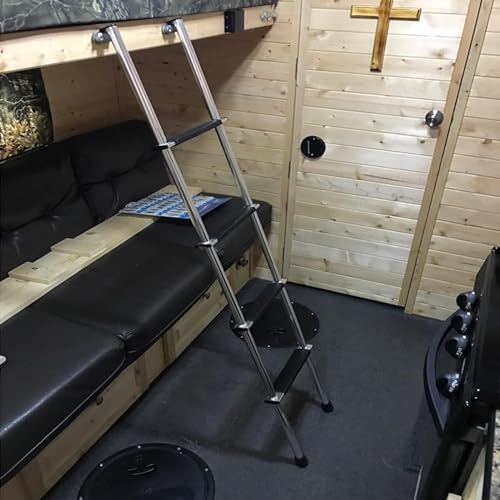 Image of 57 inch RV Bunk Ladder, 4 Step Integrated Aluminum Camper Bunk Bed Ladder with Anti-Slip Rubber Foot Pads, Sliver
