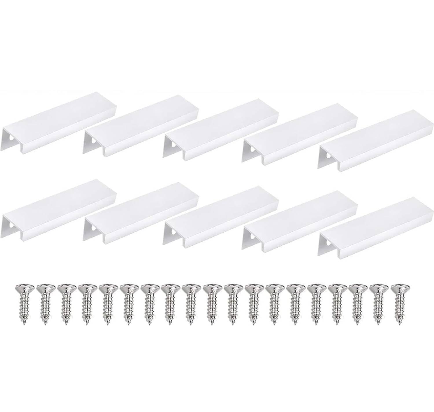 PacuM 10 Pack Finger Edge Pull Handles Concealed Kitchen Cupboard Handles Drawer Handles 80mm Hidden Wardrobe Door Handle Aluminum Furniture Cabinet Pulls for Kitchen, Bathroom, Living Room (White)