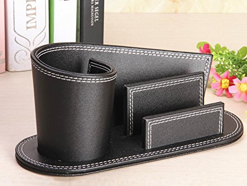 MARSEE Pot Carré à Crayons Bureau En PU Cuir Multifonctionnel