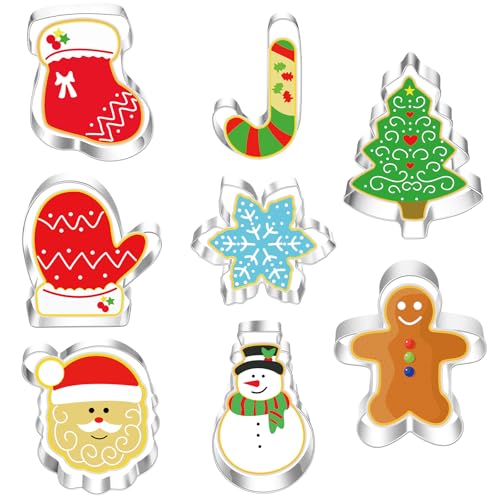 PACCO INCLUDE: Set di 8 stampini per biscotti natalizi comprende 8 stampini per biscotti di grandi dimensioni con forme come omini di pan di zenzero, albero di Natale, fiocco di neve, bastoncino di zucchero, volto di Babbo Natale, pupazzo di neve, calza e guanto per la panificazione invernale, con i quali puoi creare senza sforzo prelibatezze festive che renderanno la tua celebrazione indimenticab