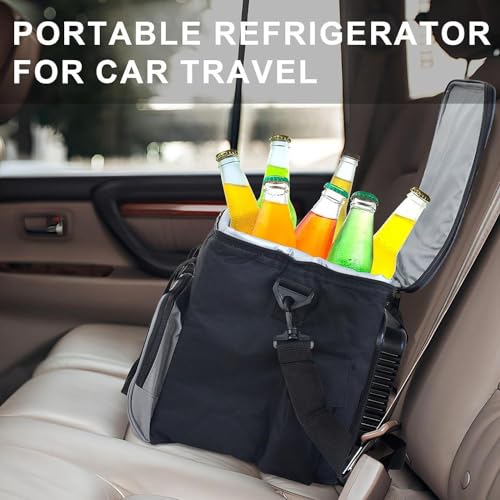 Nevera eléctrica portátil de 15 litros, 12 V CC para coche, para mantener fresco, nevera eléctrica con correa para el hombro y bolsillo de almacenamiento, refrigerador de coche para coche, camión y