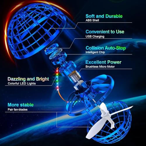 Image of Magic Flying /Throwing Orb Ball |360 Rotating Hand-Controlled Spinner| with Small remot for on and Off | USB Rechargeable Hover Ball for Kids & Adults | Safe, Lightweight & Fun Gift