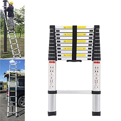 10.5 Feet Extension Ladder Aluminum Telescoping Style 330lb Max Load Folding Collapsible Portable Light Weight for DIY Builder Roof Work Indoor Outdoor