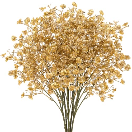 N&T NIETING 6Pcs Babys Breath Artificial Flowers Real Touch Fake Gold Flowers Faux Flowers Bouquets for Vase Home Office Wedding Fall Winter Indoor Outdoor Centerpiece Table Decorations