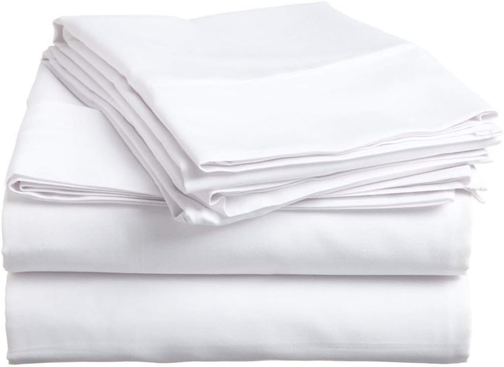 100% Cotton 4 PC Sheet Set Ultra Soft & Cozy Bedding Sheets 15" Deep Pocket 400 TC Short Queen (60"X74") White Solid