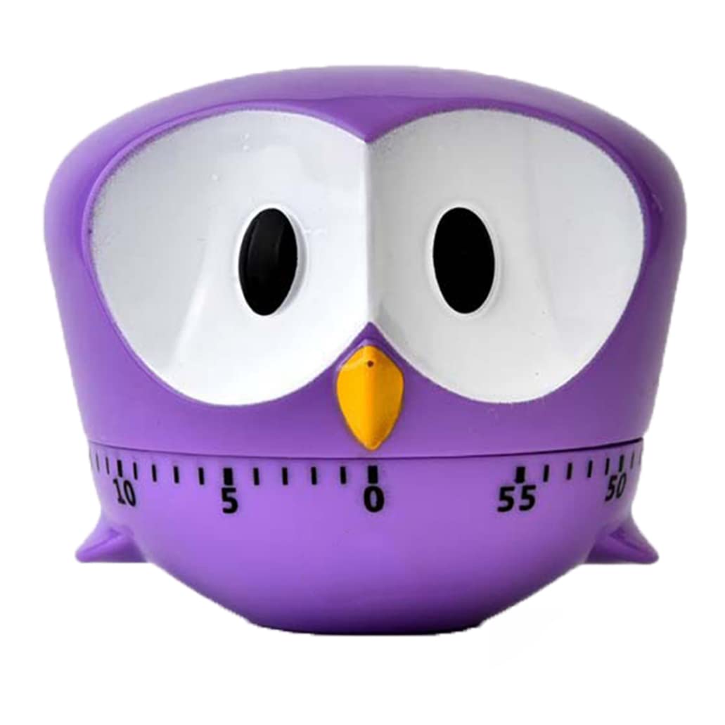 Peosaard 1PC Cute Cartoon Owl Timers Mini 60 Minutes Mechanical Kitchen Cooking Timer Clock Loud Alarm Counters Manual Kitchen Timer (Purple)