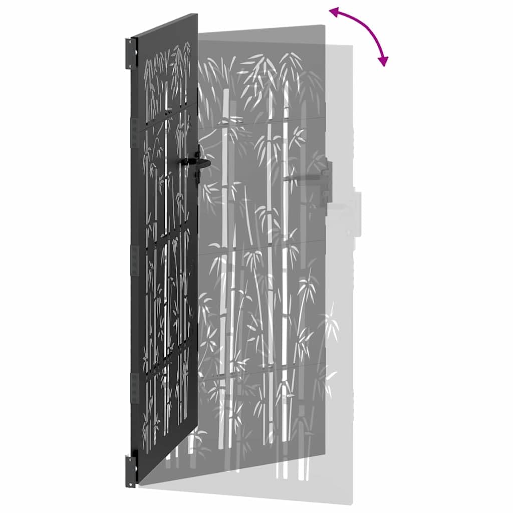 vidaXL Puerta de jardín con Cerradura Negro 85 x 200 cm, Puerta Rectangular de Metal Duradera, Barrera Exterior Elegante, Resistente al óxido, diseño Moderno