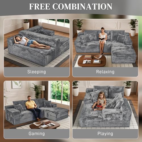 Image of 108 inch Boneless Couches for Living Room, L Shaped Comfy Cloud Modular Sectional Memory Foam Deep Seat Boneless Couch, No Assembly Required Boneless Sofa for Living Room with Right Facing Chaise, Grey