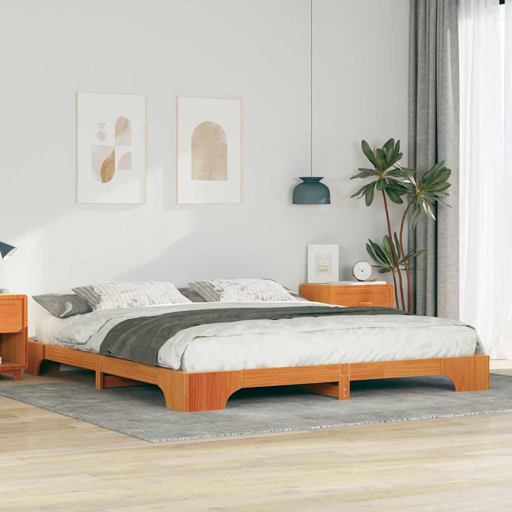Marco de Cama en el Suelo de Madera Maciza de Pino Marrón Estructura de Perfil Bajo para Dormitorio Moderno Minimalista Ensamblaje Fácil y Diseño Espacioso Multifuncional