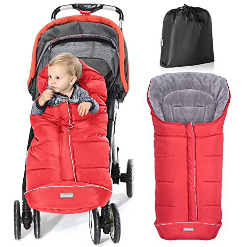 Image of Orzbow Stroller Footmuff Universal - Weather-Proof Bunting Bag for Toddler, Warm Fleece Sleeping Bag for Cold Weather, Easily Attaches to Most Strollers, Baby Boys Girls Winter Essentials, Red