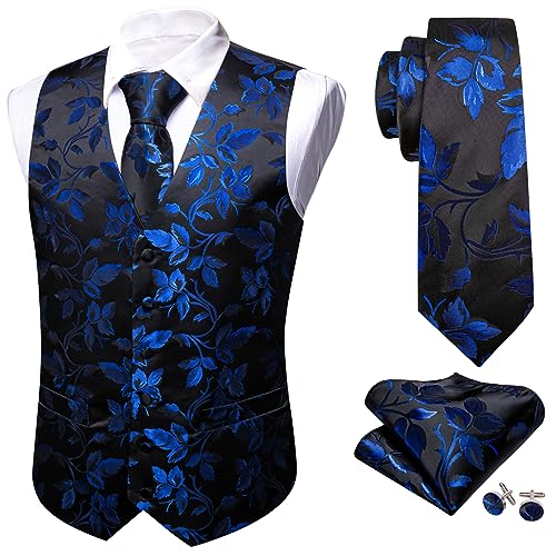 Image of Barry.Wang Formal Men Flower Vest Paisley Jacquard Silk Ties Suit Waistcoat Set Wedding 5PCS
