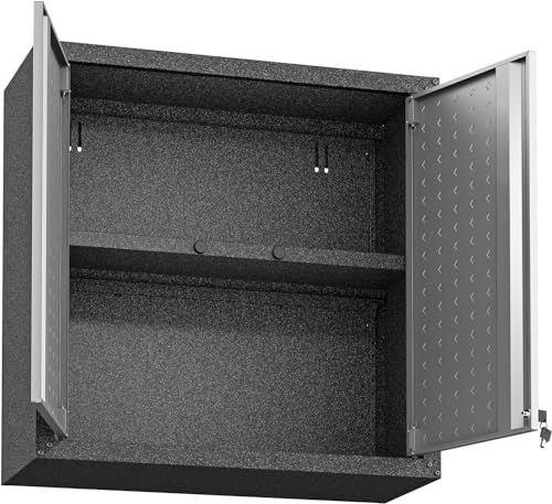 Image of Manhattan Comfort Fortress Floating Storage Cabinet, Modern Stainless-Steel Garage Cabinet, Grey