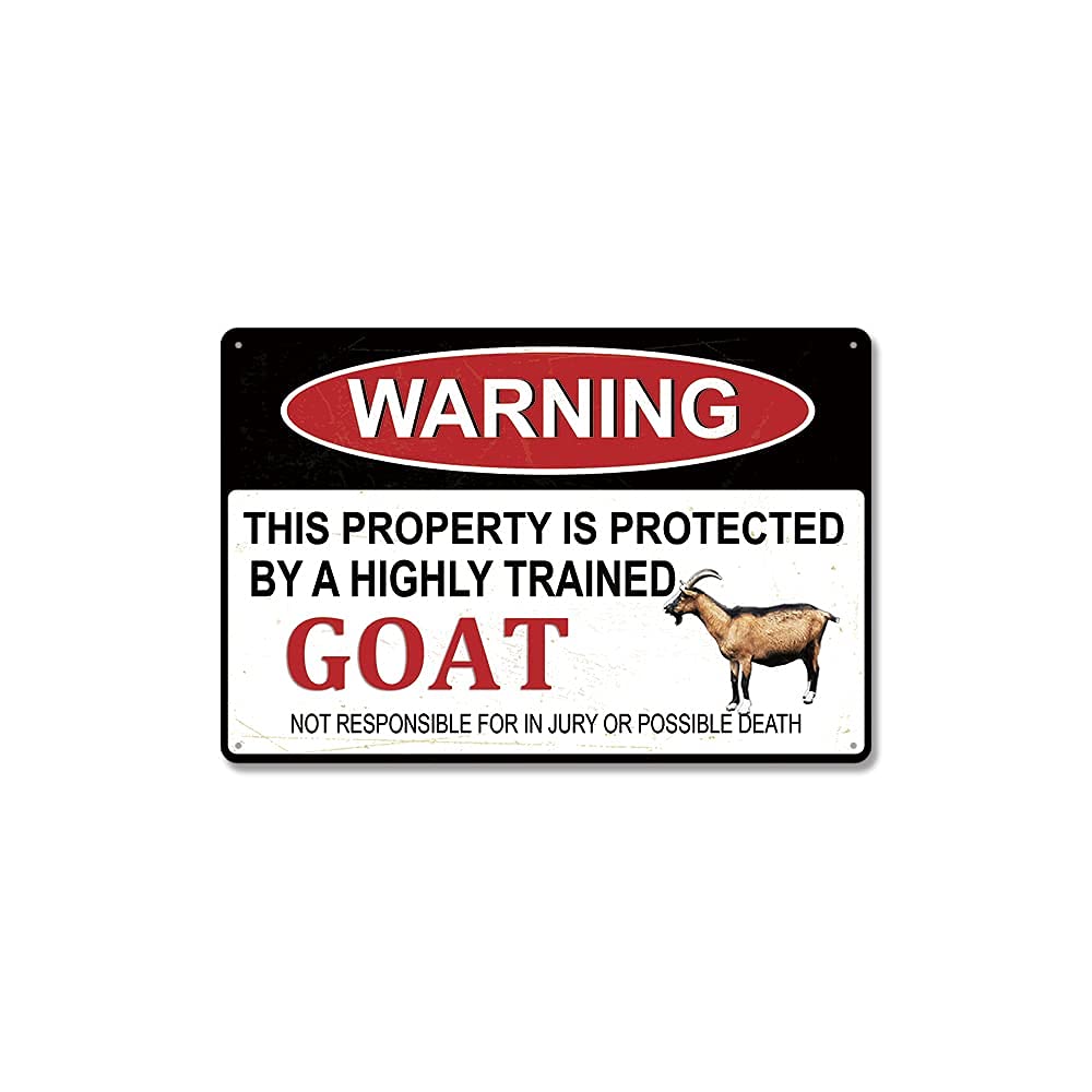 BCTS Warning Sign Goat Retro Metal Tin Sign Funny Cafe Bar Home Wall Decor Funny Decor Metal Sign 12x16 inch