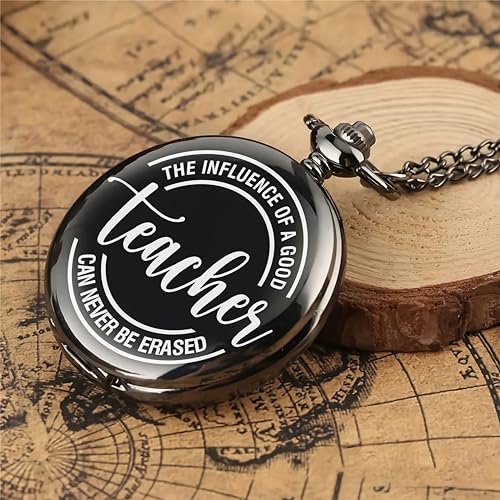 Image of Vintage Gandhi Style Pocket Watch with Engraved Designs & Messages Royal Black Analog for Men Women & Kids Includes Key Ring for car or Bike Keys Ideal Gift