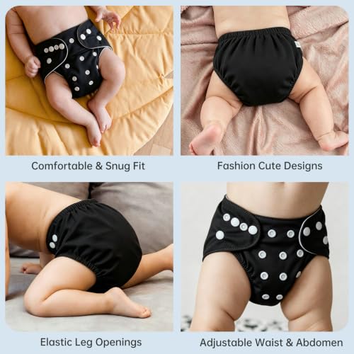 Image of wegreeco Cloth Diapers 6 Pack with 6 Inserts & 1 Wet Bag, Washable Cloth Diapers for Babies, One Size Adjustable Reusable (Black)