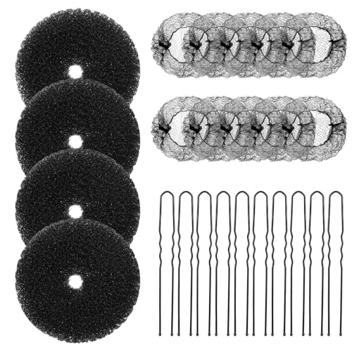 4 Pcs Hair Bun Maker, 10 Pcs Bobby Pins and 10 Invisible Bun Nets for Women Hair Accessories (Black)