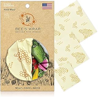 Bee's Wrap - Assorted 3 Pack - Made in USA - Certified Organic Cotton - Plastic and Silicone Free - Reusable Beeswax Food Wraps - 3 Sizes (S,M,L)