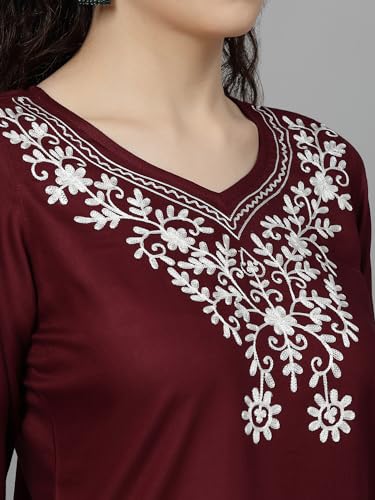 Image of QAZMI Women's Resham Embroidered Kurti |Elegant Design,3 /4 Sleeves, Sweet Heart Neck