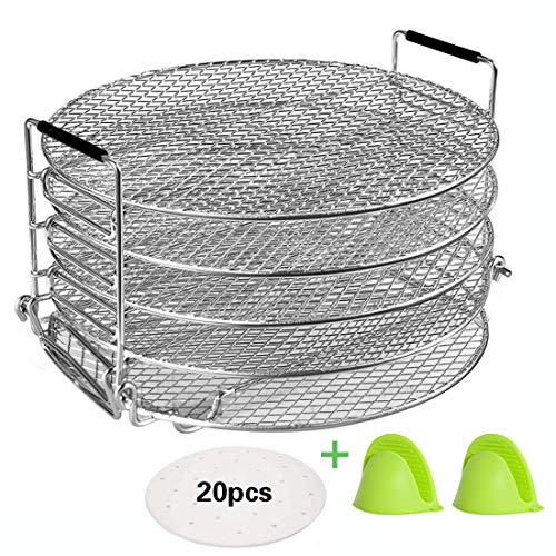 Benooa Estante deshidratador Ninja Foodi,Soporte Deshidratador de 5 Niveles de Acero Inoxidable y Papel Pergamino Compatible con Olla a Presión Instantánea Pot Duo (6.5qt-8qt)