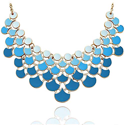 Jane Stone Necklace Vintage Openwork Bib Statement Jewelry (Blue)
