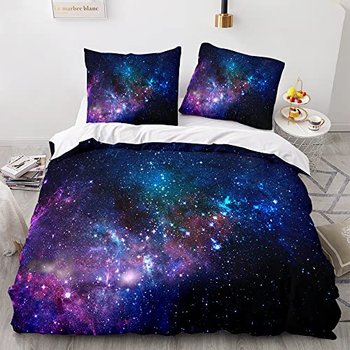 Morbuy Juego de Ropa de Cama 3 Piezas, 3D Juego de Fundas de Edredón Impresión de Galaxia Universo, Microfibra Funda Nórdica y 2 Funda de Almohada 80x80cm (Galaxia romántica,200x200cm)