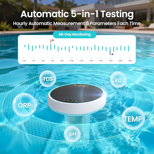 Image of AIPER HydroComm Smart Pool Monitor, 24 /7 Automatic Water Testing for Pools, Hot Tubs & Spas, 5-in-1 Accurate App Control, Customized Optimization Tips, Soft White
