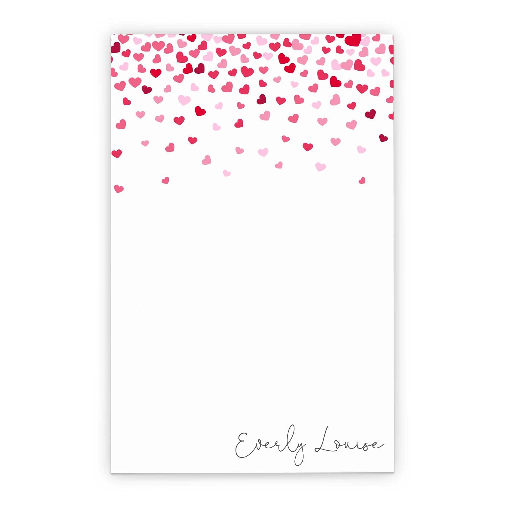 Hearts Personalized Notepad Set for Girls, Custom Heart Notepad Stationery, Personalized Letter writing paper for kids, size 5.5in x 8.5in, 50 sheets