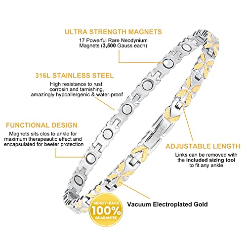 Uswel Magnetic Anklet Bracelets For Women - Pain Relief Anklet & Anti-Swelling Magnetic Therapy Anklet Bracelet For Women - Gold Butterfly Lymph Drainage Women Magnetic Bracelet With Adjustable Size Tool #TOP3