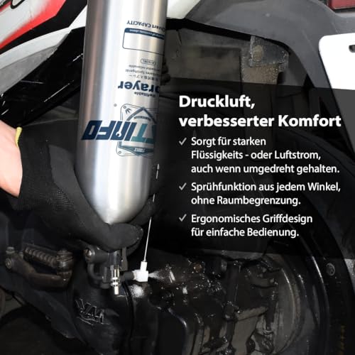 FIRSTINFO A1638L | Wiederbefüllbare Druckluft-Sprühdose aus dickwandigem Aluminium 1L | Max. Druck 140 psi | Breiter Sprühnebel | Leicht & Patentiert