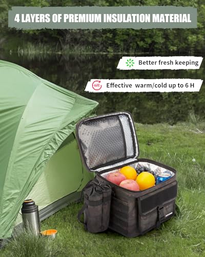 Image of JOYHILL Tactical Lunch Box for Men, Insulated Lunch Bag with Detachable Bottle Pouch Holder, Medium Durable Thermal Cooler Bag,Modern Leakproof Bag for Work, Camping, Picnic,Green,13L /18 Can