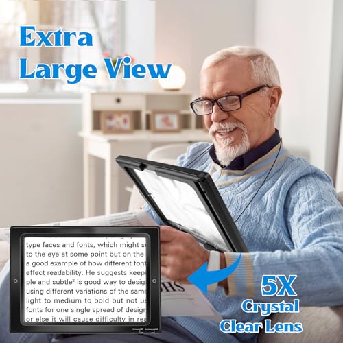 Loupe de lecture 5X avec 50 LED et support pliant réglable - 3