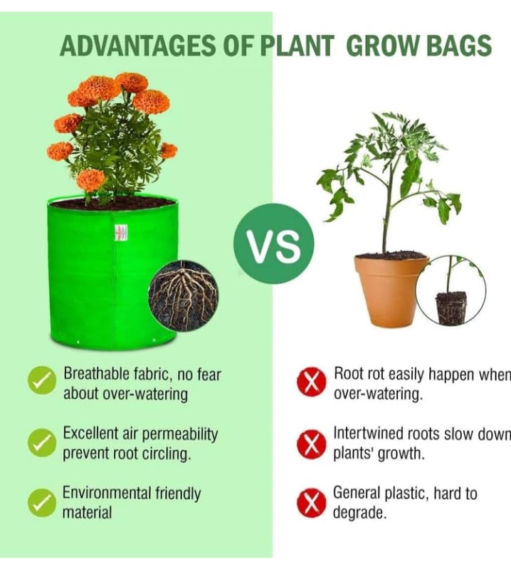 Image of ORIGINAL BULL Grow Bags, Green, 12x12 Inches, Breathable Fabric, for Vegetables, Flowers and Herbs, Pack of 10
