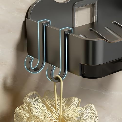 Image of MIORAH Soap Holder for Bathroom | Self Adhesive, No-Drill Holder with Drip Tray | 2 Hooks for Extra Storage