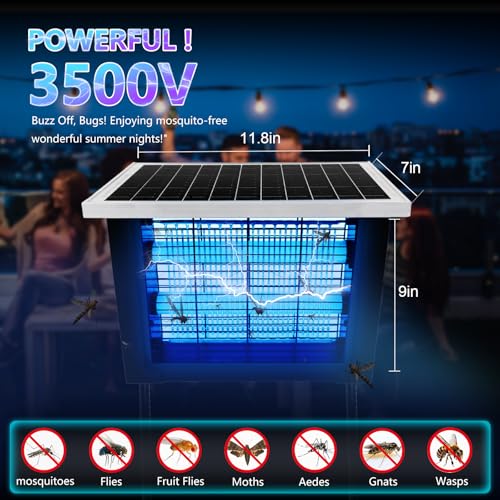 Image of Solar Bug Zapper for Outdoor with 13FT Extension Cord for 2500 sq.ft, Portable Rechargeable Electric Mosquito Zapper with High Powered, Waterproof Solar Zapper for Patio Garden Backyard RV Camping