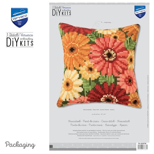 Image of Vervaco Cross Stitch Cushion Kit Summer Flowers 16 inch x 16 inch
