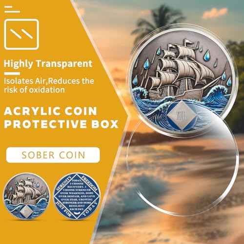 Image of NA Sobriety Coin - NA Medallions with Sailing Ship and Ocean Sobriety Chips NA Coins - Ideal Narcotics Anonymous Gifts for Men ＆ Women Celebrating Recovery and Living Clean (13 Year)