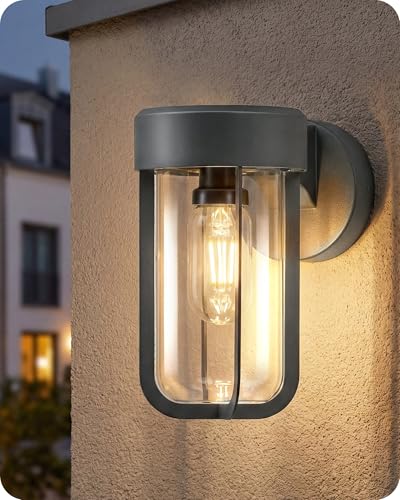 GOEBLESON Applique Murale Extérieur, Boîtier Métallique, Abat-Jour en Verre Transparent, E27 (Ampoule non Incluse), IP44, Style Moderne, pour Balcon,...