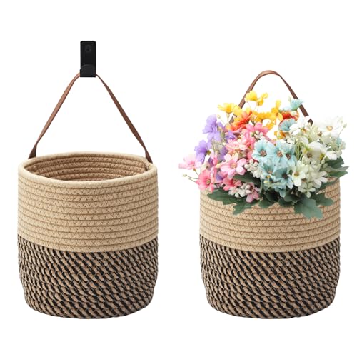 APOMOONS 2 Piezas Cesta Colgante Con Asa De Pared Para Colgar Cesta De Almacenaje Tejida De Algodón De Pared Para Colgar En La Pared, Organizador Para Habitación, Cuarto De Baño