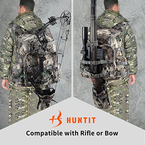 Huntit Hunting Backpack For Bowhunting, Camo Hunting Back Pack, 37L Hunting Bag With Waterproof Rain Cover,Durable Multi-Purpose #TOP3