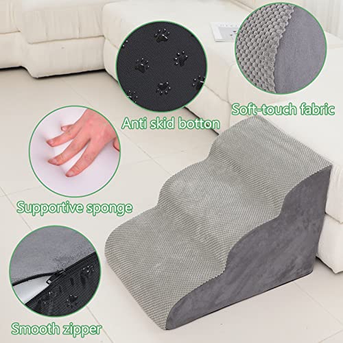 Sturdy Dog Stairs And Ramp For Couches Or Beds, High Density Foam Dog Steps Easy To Walk On Steps For Small Dogs And Pets, 3 Tiers Non-Slip Dog Ramp Easy Instant Up To 15.7" High #TOP2